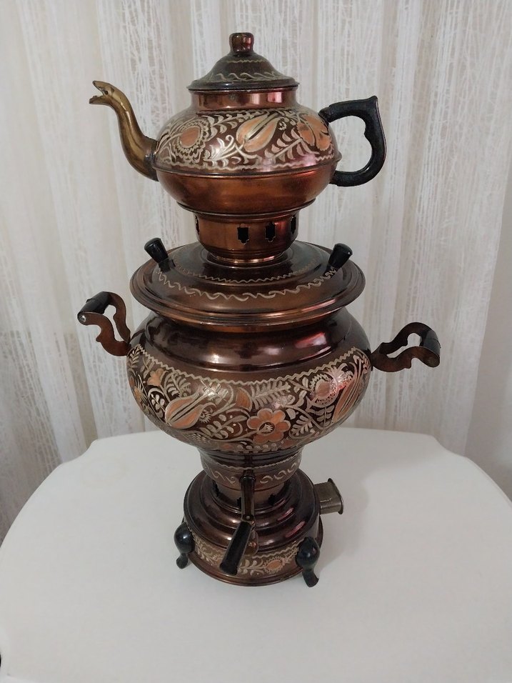 gaziantep Bakır. Bakır İşlemeli Geleneksel Semaver Çaydanlık - Görsel 3