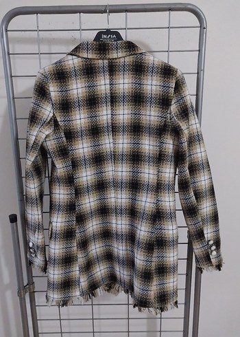 Gri Ekose Düğmeli Kadın Blazer Ceket - Görsel 3