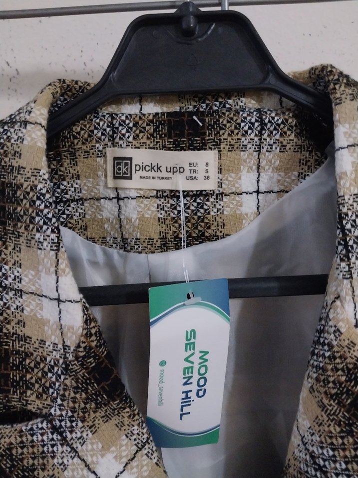 Gri Ekose Düğmeli Kadın Blazer Ceket - Görsel 4