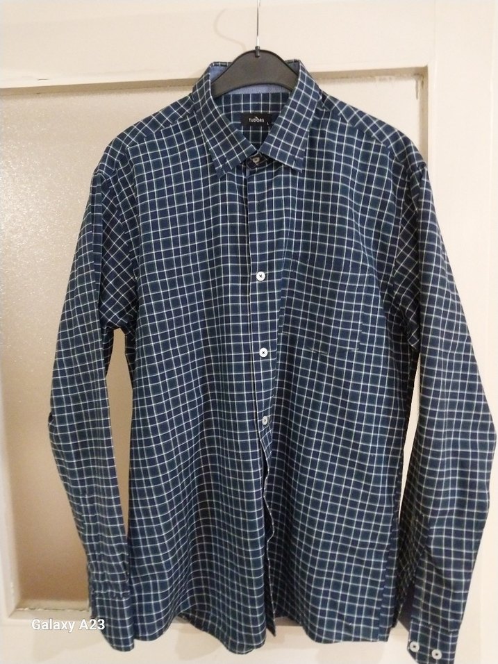 TUDORS. Erkek Lacivert Kareli Pamuk Gömlek L - Görsel 2
