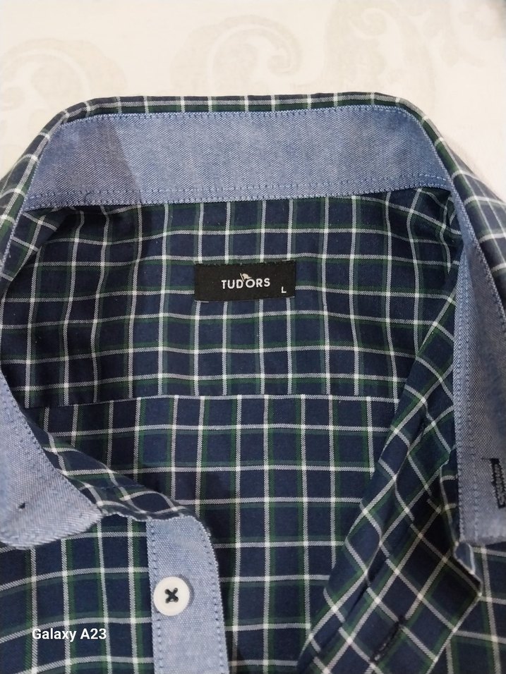 TUDORS. Erkek Lacivert Kareli Pamuk Gömlek L - Görsel 5