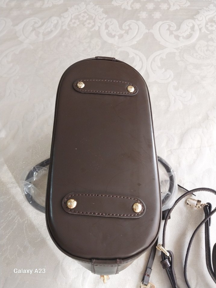 Kahverengi Kareli Deri Kadın Çanta - Görsel 5