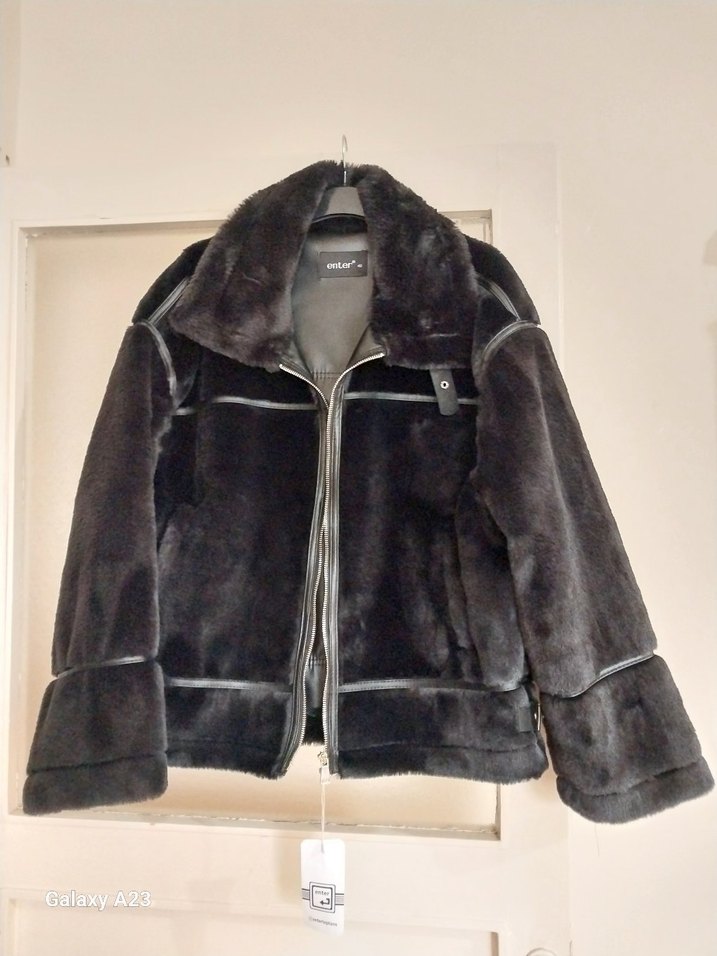 Siyah Süet Kadın Ceket Kürklü Detaylı - Görsel 2