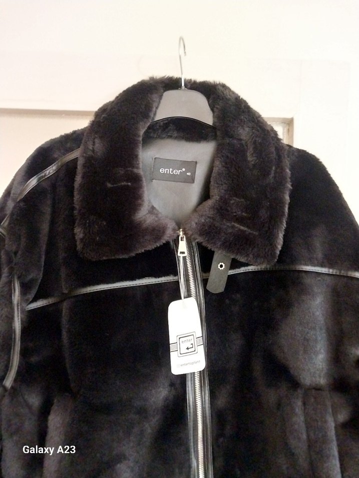 Siyah Süet Kadın Ceket Kürklü Detaylı - Görsel 5