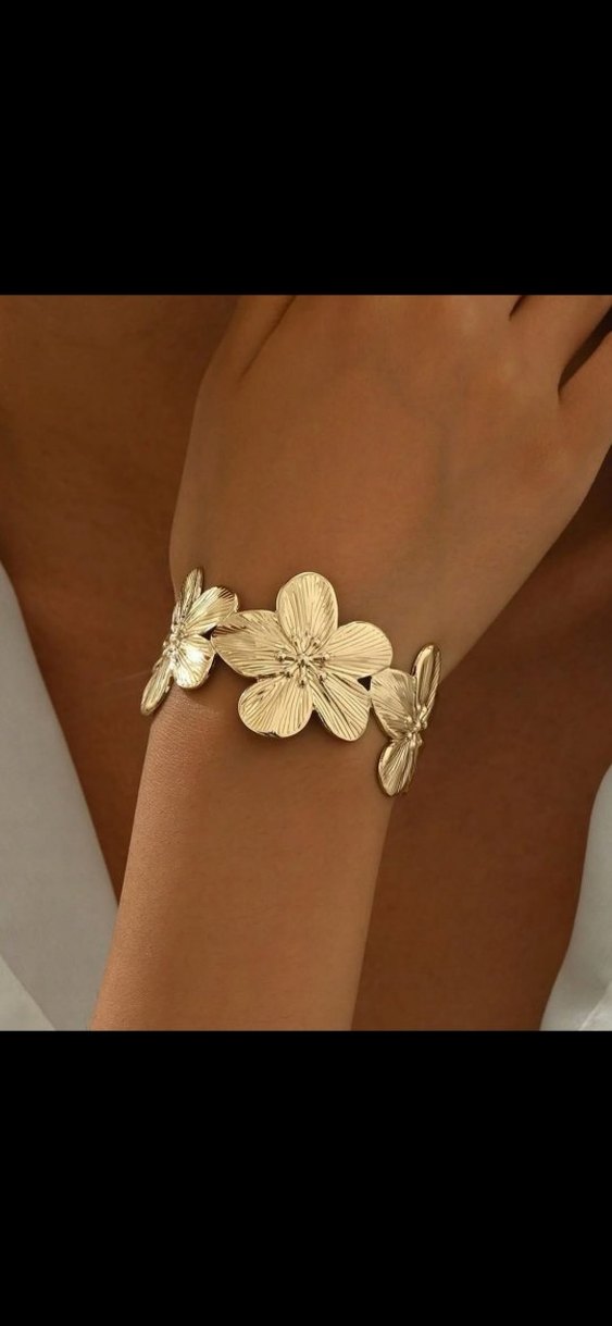 Altın Renkli Çiçek Desenli Bohem Bileklik - Görsel 2