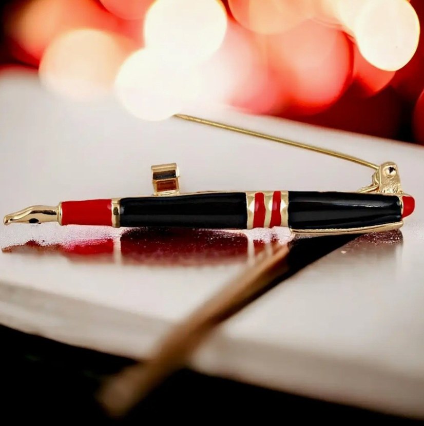 Bordo Renkli Klasik Dolma Kalem Broş - Görsel 2