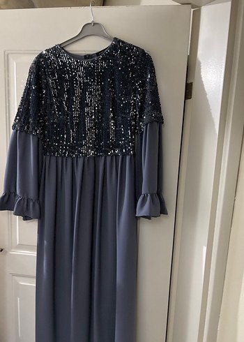 Gri Payetli Midi Abiye Elbise - Görsel 2