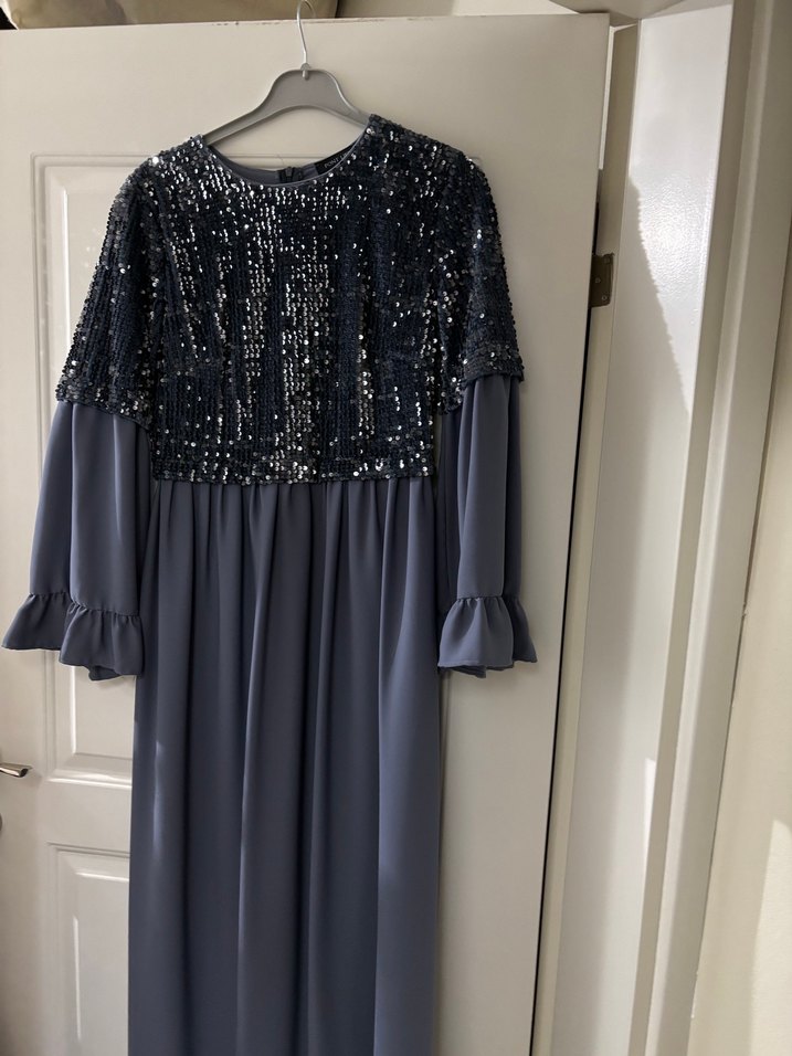 Gri Payetli Midi Abiye Elbise - Görsel 2