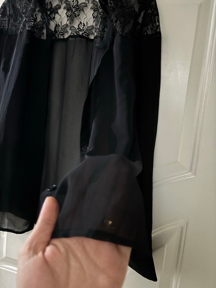 Siyah Dantel Detaylı Midi Kadın Gömlek - Görsel 2