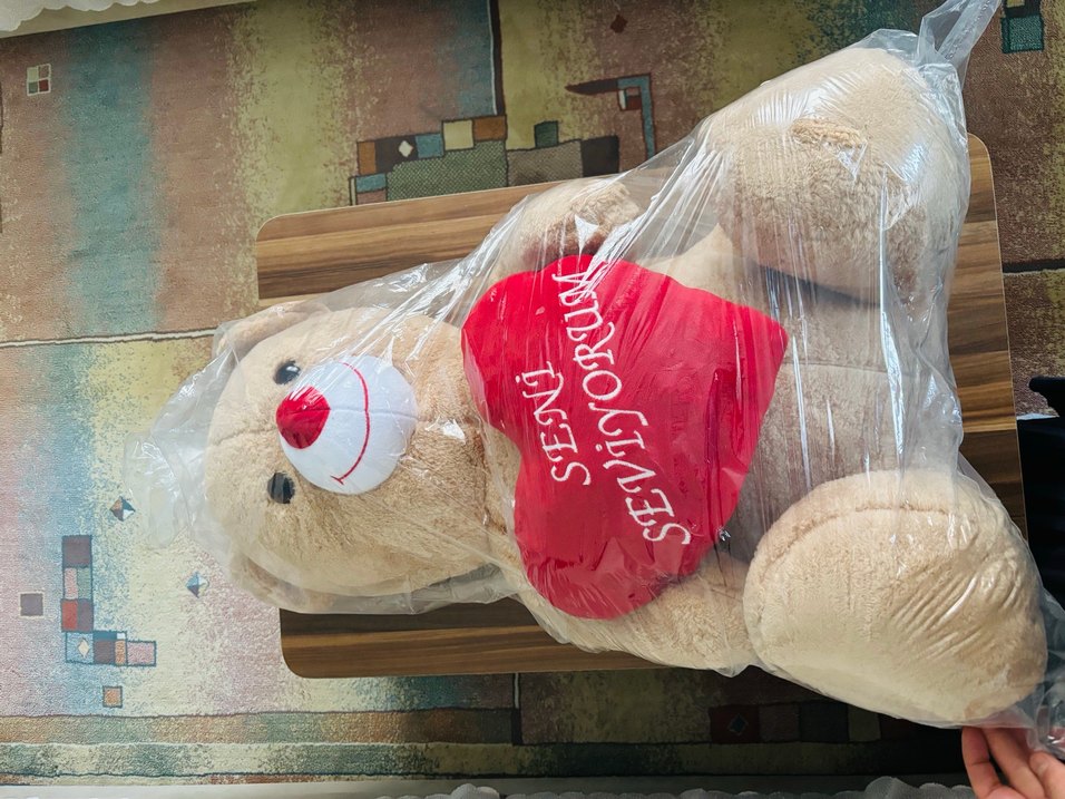 Kahverengi Peluş Ayıcık Kalpli - Seni Seviyorum - Görsel 2