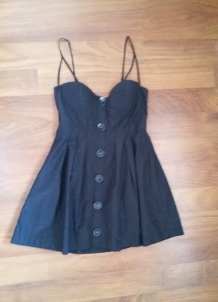 Vintage Siyah Askılı Mini Elbise