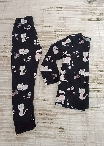 Kız Çocuk Gri Baskılı Pijama Takımı - Görsel 3