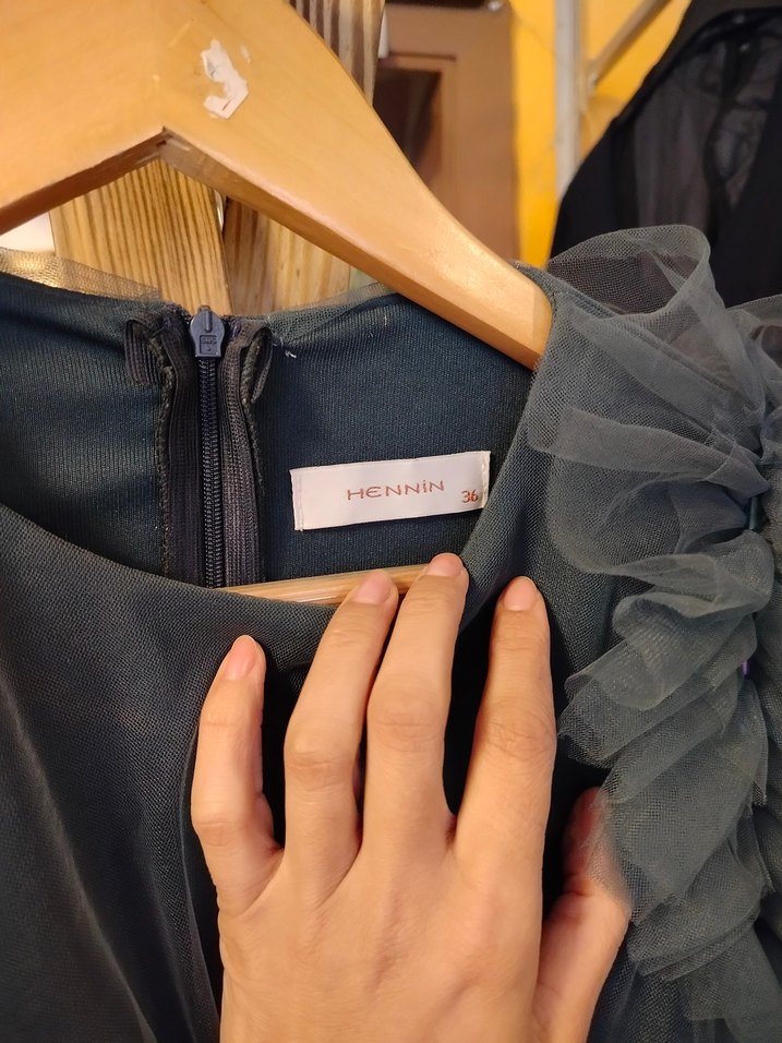 Uzun Kollu yeşili Fırfırlı Yüksek Yakalı Kadın Elbise - Görsel 5