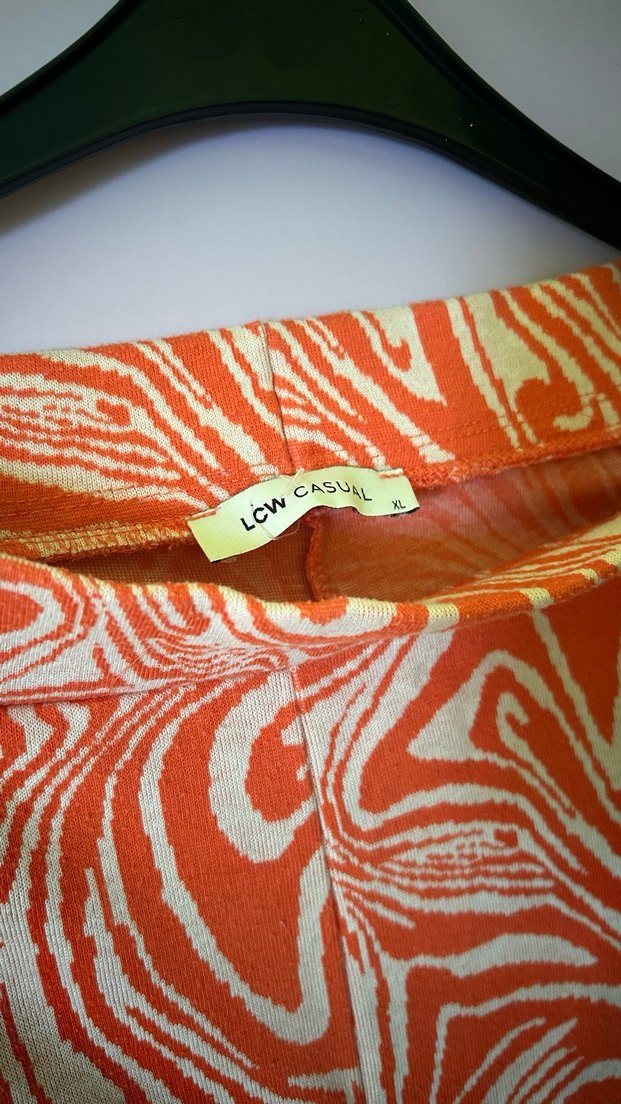 Kırmızı Bağlama Desenli Salaş Kadın Pantolon - Görsel 2