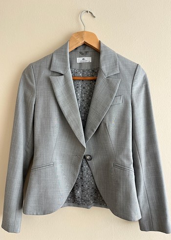 Kadın Gri Düğmeli Klasik Blazer Ceket