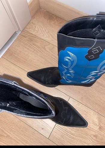 40 Beden mavi Renk Mavi Deri Kadın Kovboy Çizmesi