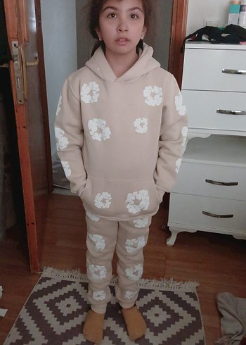 Kız Çocuk Pembe Kapüşonlu Sweatshirt ve Eşofman - Görsel 3