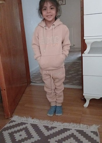 Kız Çocuk Pembe Kapüşonlu Sweatshirt ve Eşofman - Görsel 5