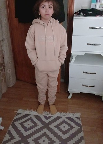 Kız Çocuk Pembe Kapüşonlu Sweatshirt ve Eşofman - Görsel 4