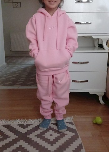 Kız Çocuk Pembe Kapüşonlu Sweatshirt ve Eşofman - Görsel 2