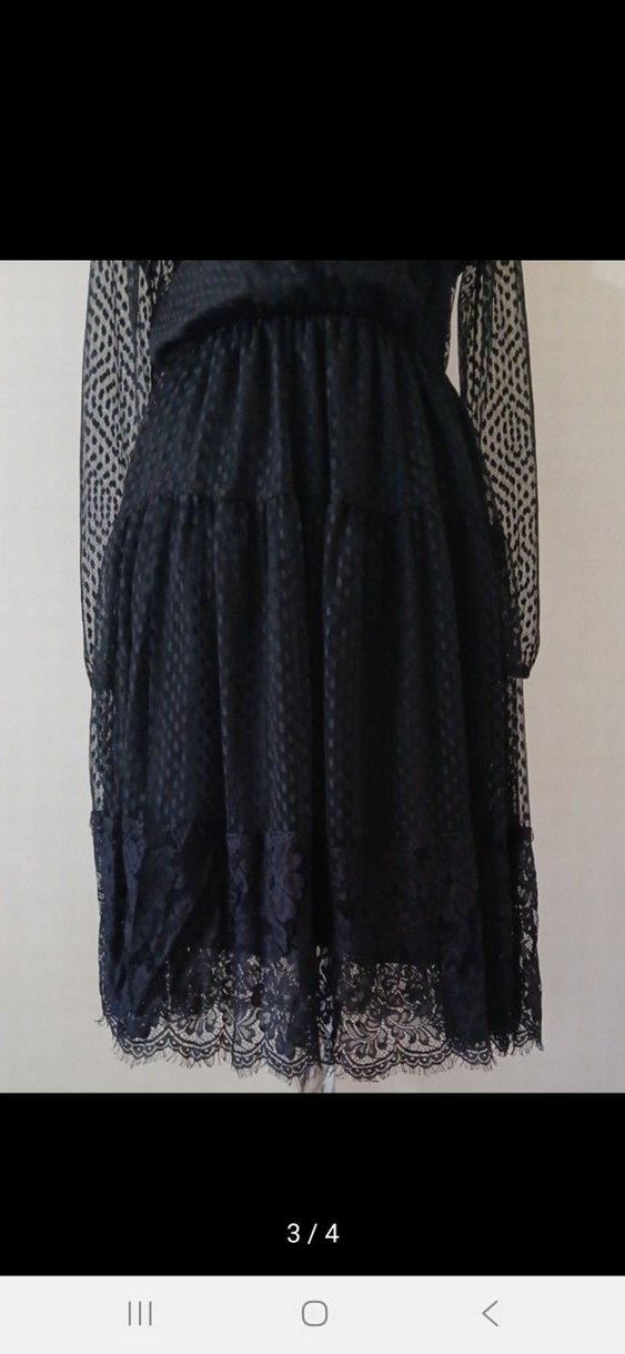 Dantel Detaylı Siyah Kısa Gece Elbisesi - Görsel 3