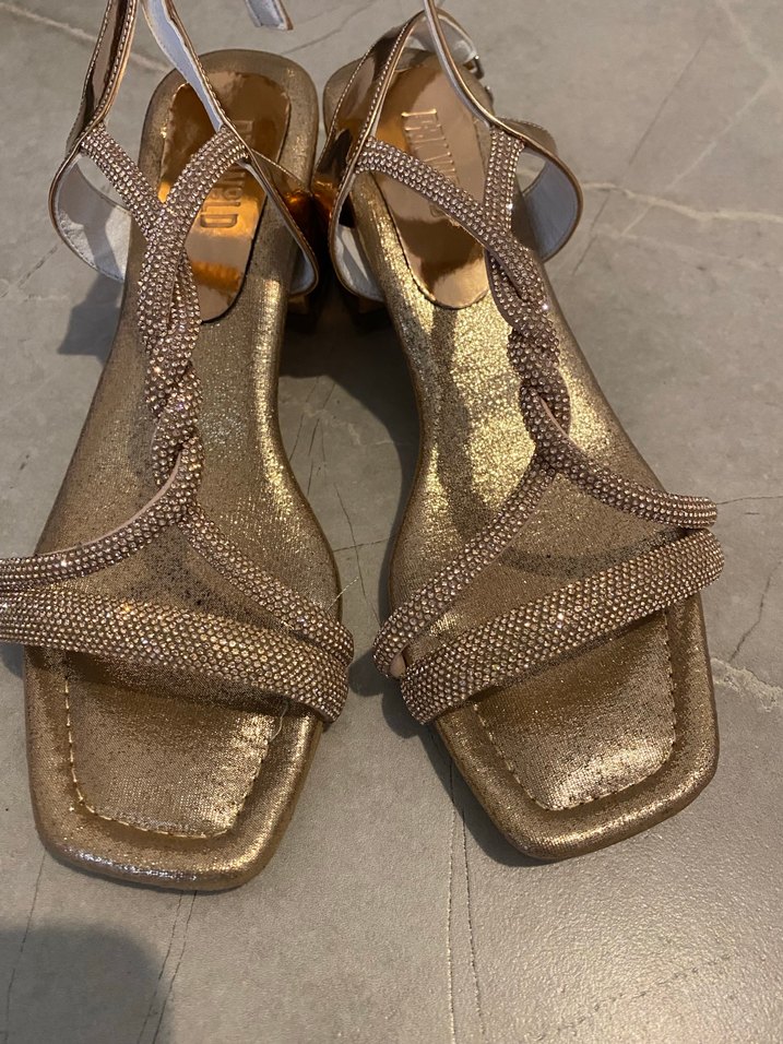 Altın Renkli Parlak Yılan Desenli İnce Topuklu - Görsel 4