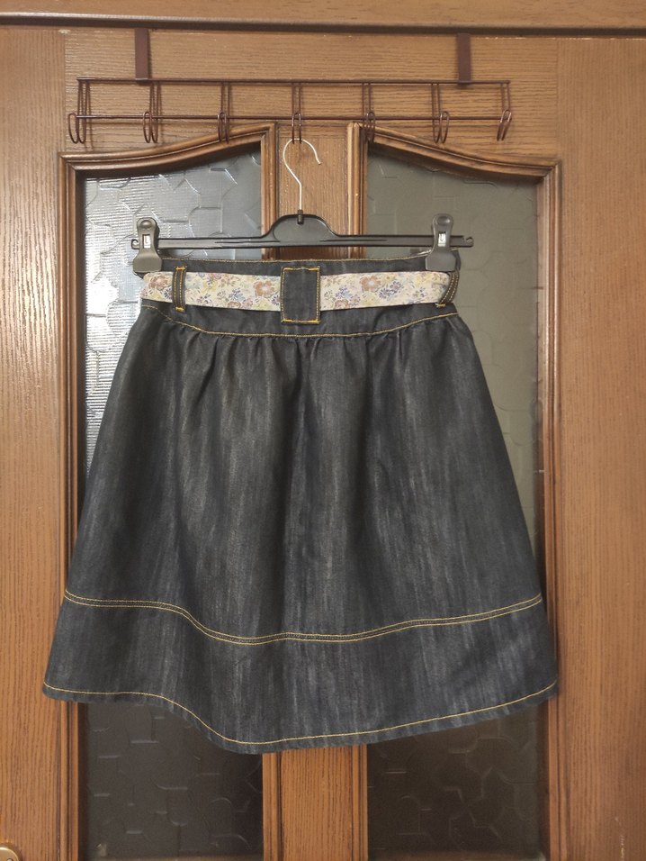 Kemerli Bol Kesim Kot Midi boy Etek - Görsel 5