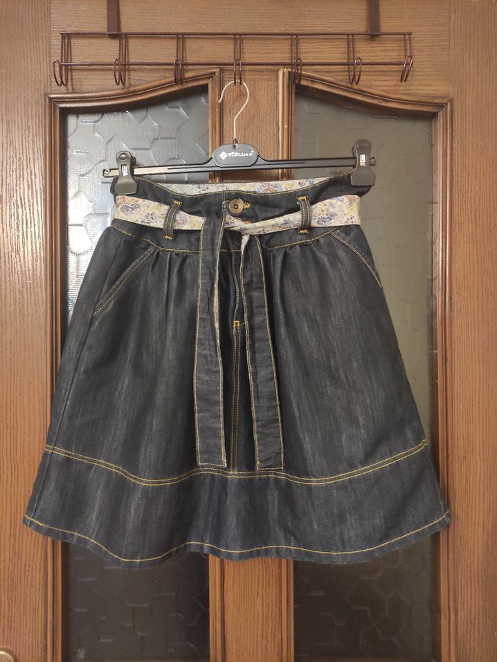 Kemerli Bol Kesim Kot Midi boy Etek - Görsel 3