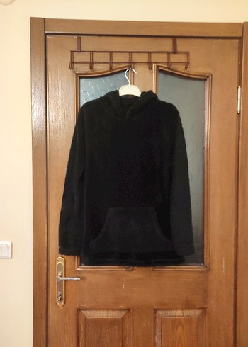 LC Waikiki Siyah Peluş Kadın Sweatshirt Kapüşonlu