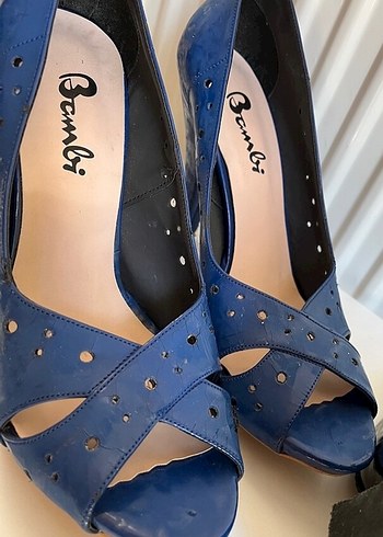 Mavi Parlak Stiletto Topuklu Kadın Ayakkabı
