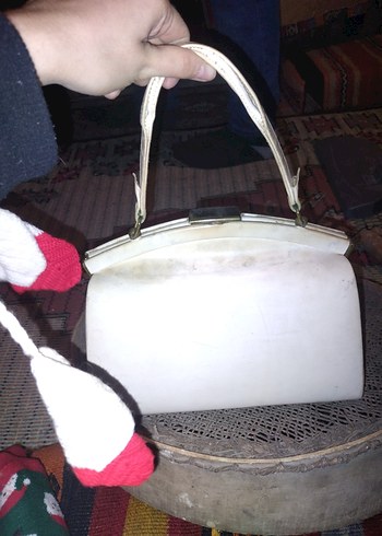 Beyaz Deri Vintage Kadın Çantası - Görsel 2