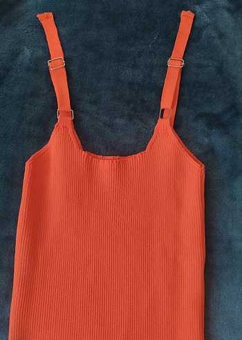 turuncu triko dar elbise - Görsel 2