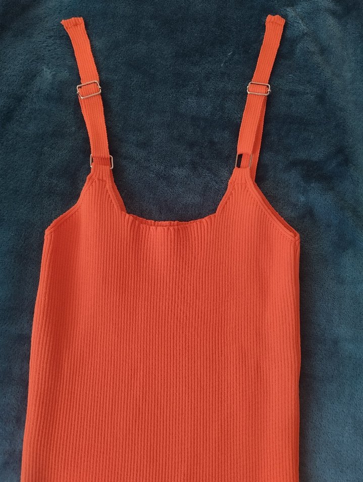 turuncu triko dar elbise - Görsel 2