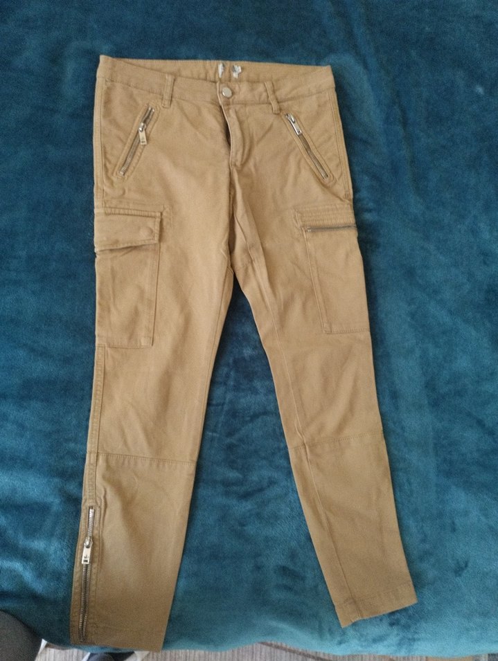 Bej Fermuarlı Kadın Midi Denim Pantolon - Görsel 3