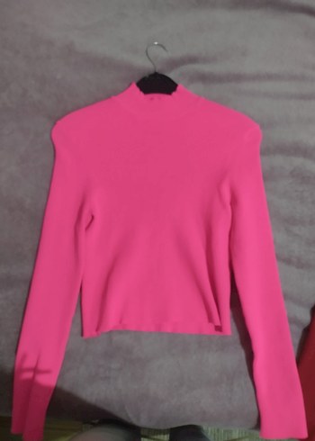 Pembe Yüksek Yakalı Kadın Triko Kazak - Görsel 3