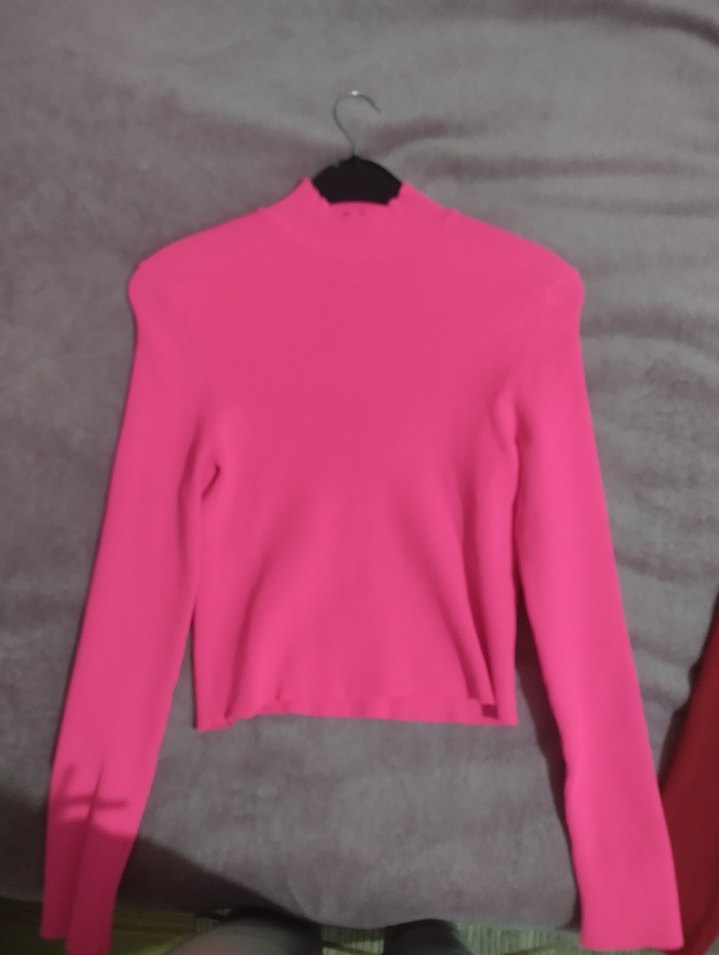 Pembe Yüksek Yakalı Kadın Triko Kazak - Görsel 3