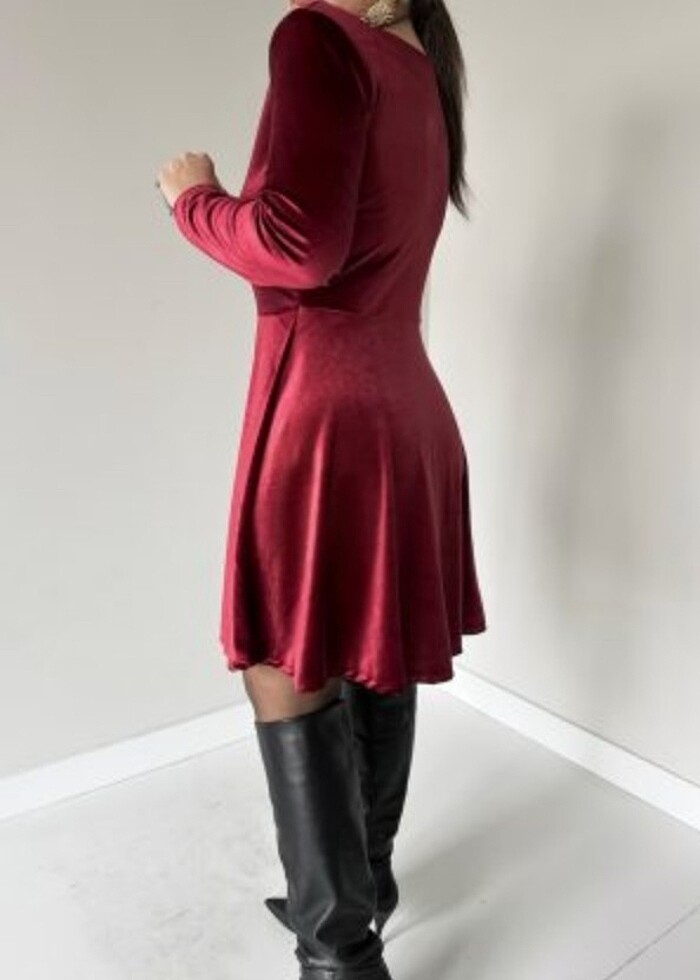 Bordo kadife elbise - Görsel 2