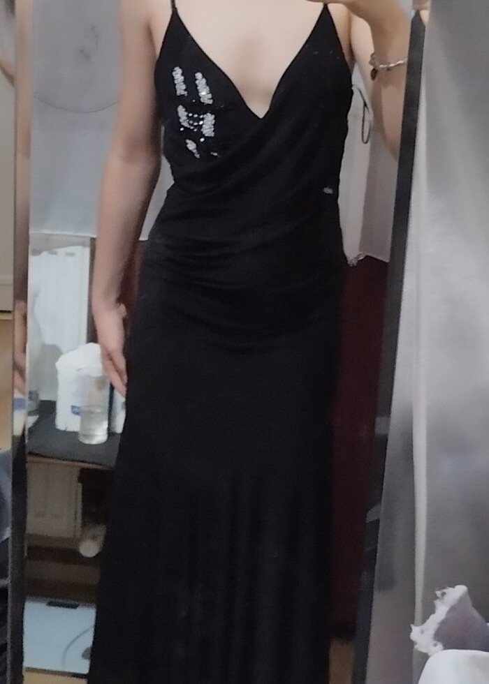 Siyah uzun elbise - Görsel 2