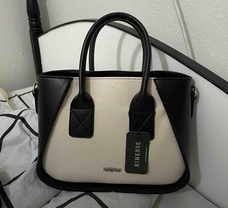 Siyah Gri Deri Fermuarlı Kadın Çanta - Görsel 2