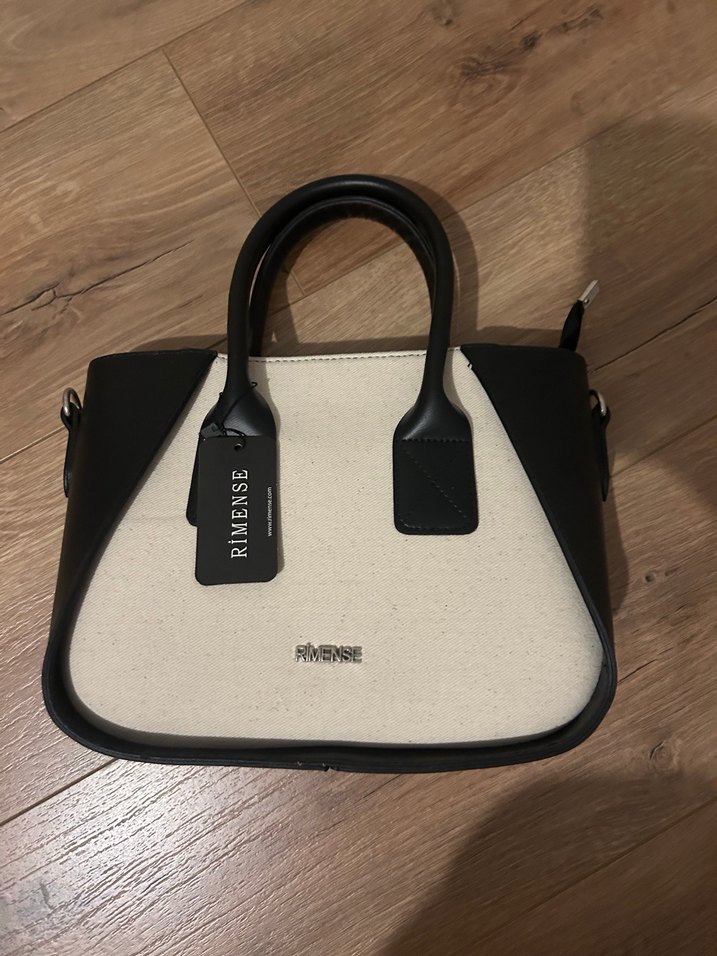 Siyah Gri Deri Fermuarlı Kadın Çanta - Görsel 4