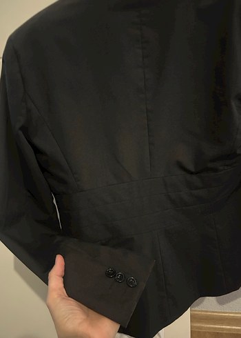 Siyah Kadın Ofis Blazeri, Normal Boy, Düğmeli - Görsel 3