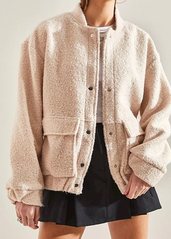 Bej Kadın Peluş Rahat Ceket - Görsel 2