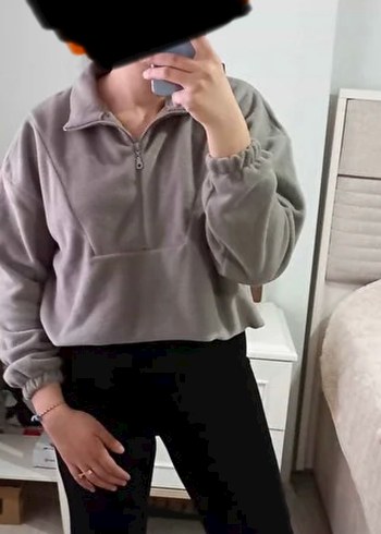 Yüksek Yaka Bej Rahat Sweatshirt - Görsel 3