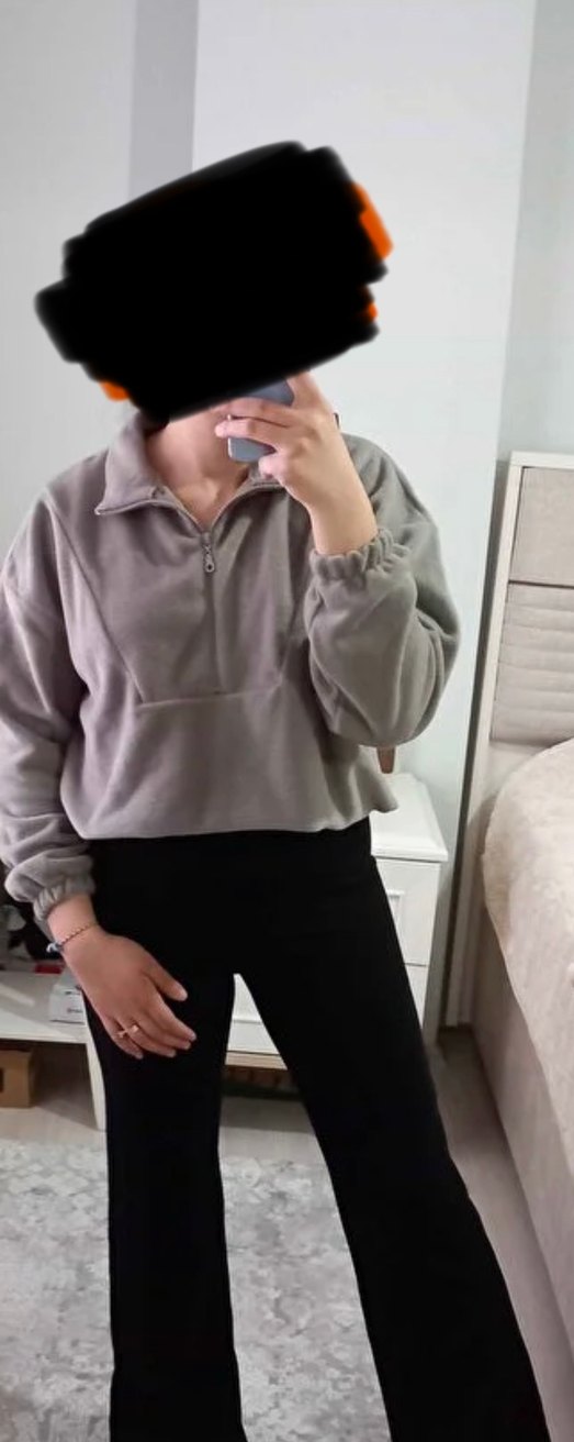 Yüksek Yaka Bej Rahat Sweatshirt - Görsel 3