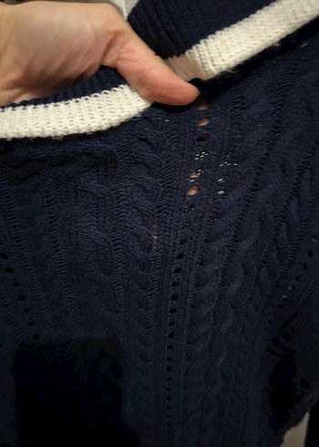 Lacivert Beyaz Detaylı Örgü Kadın Kazak - Görsel 3