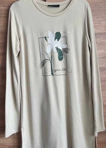 Bej Uzun Kollu Hamile T-shirt Çiçek Baskılı