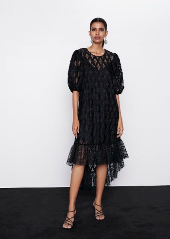 Zara Dantel Detaylı Asimetrik Elbise M - Görsel 2