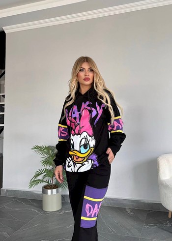 s Beden Baskılı Beyaz Kadın Oversize Eşofman Takımı