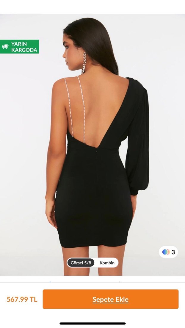 Siyah Drapeli V Yaka Mini Elbise - Görsel 4