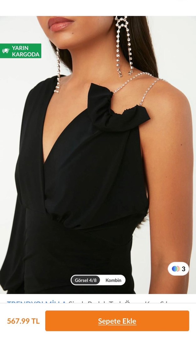 Siyah Drapeli V Yaka Mini Elbise - Görsel 2